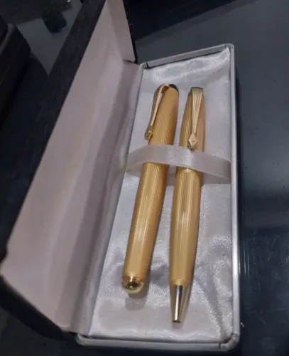 Conjunto Vintage Waterman Executive Gold Milleraies (Tinteiro + Esferográfica) - IMPECÁVEL