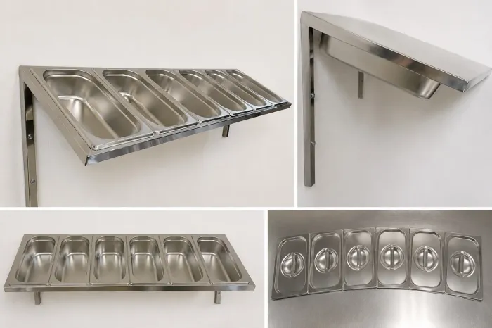 Pizzarola Condimentadora de Parede Inox 6 Cubas 1/4 com Tampas