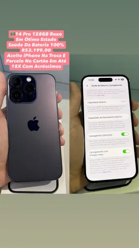 iPhone 14 Pro 128GB Roxo - Saúde Da Bateria 100% (Usado)