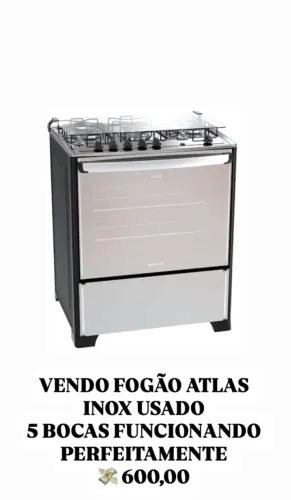 Vendo fogão atlas inox 5 bocas 