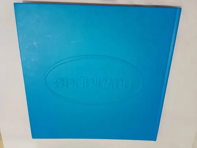 Álbum e chinelo havaiana.