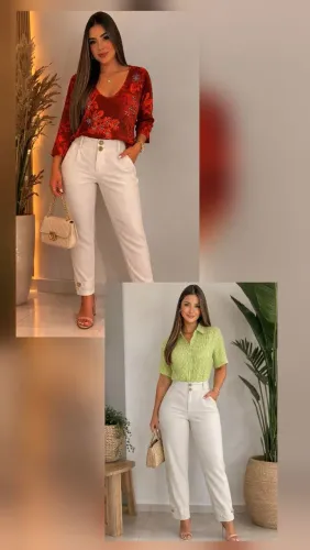 Conjunto 3 peças calça Alfaiataria blusa Prelude bordada e camisa Mag Roufh tam 46