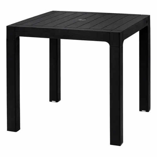 Mesa de plástico preta com pés removíveis
