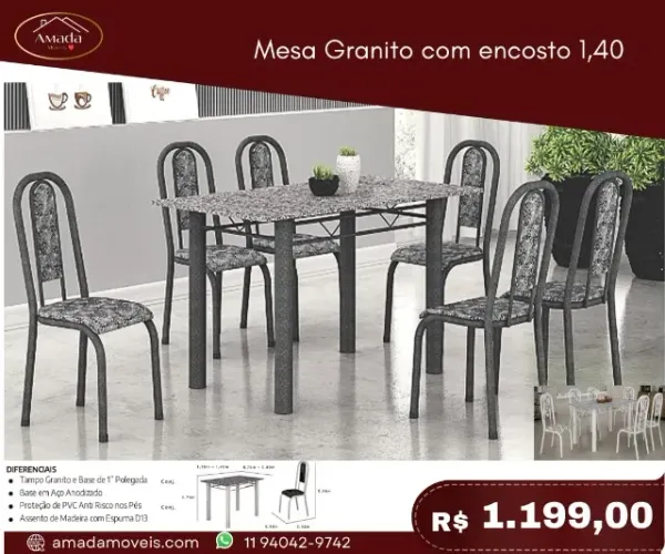 Mesa granito com encosto 1,40, a pronta entrega
