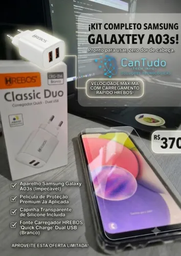 Samsung Galaxy A03s Impecável + Kit Completo (Capa, Película e Carregador Rápido)