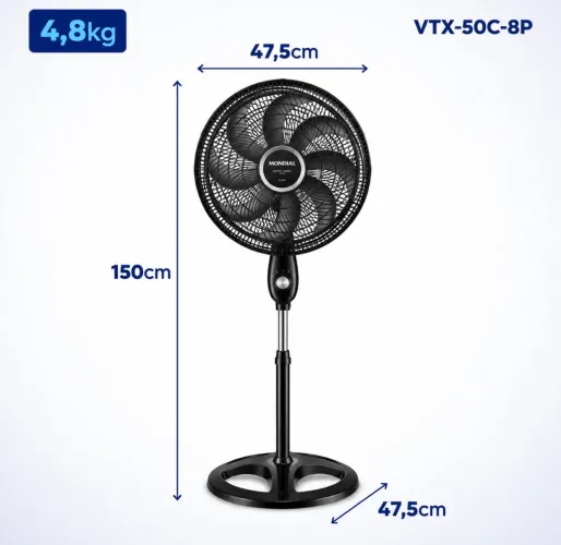 VENTILADOR DE COLUNA MONDIAL SUPER TURBO VTX-50C-8P 50CM - 8 PÁS - 150W Produto Novo