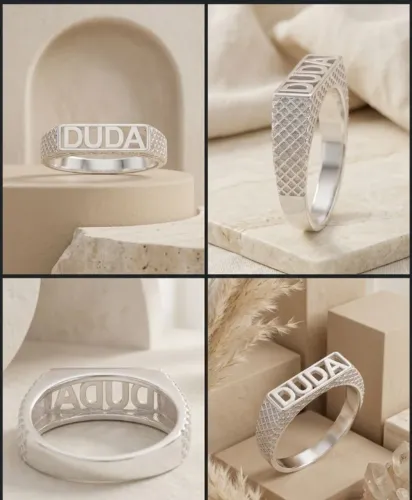 Anel de Prata Personalizado "DUDA" - Tamanho G (Lindo Design)