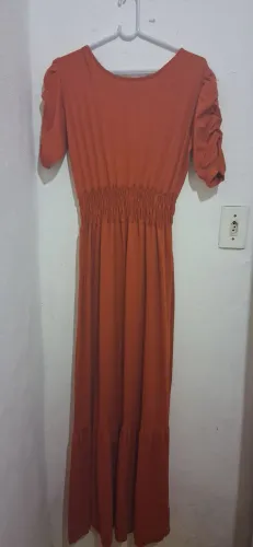Vestido moda evangelica cor telha