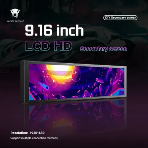 Monitor Tela Secundária LCD HD 9,16 Pol. Jungle Leopard 1920X480 caixa metal magnética