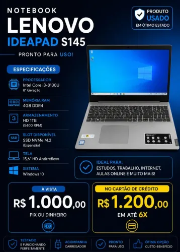 Notebook Lenovo IdeaPad S145 a venda