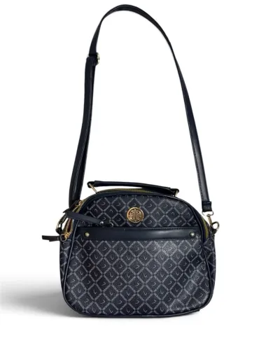 bolsa azul marinho com detalhe dourado
