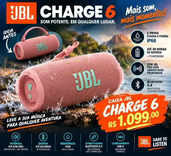 Caixa JBL CHARGE 6 NOVA ORIGINAL R$ 1.099.00