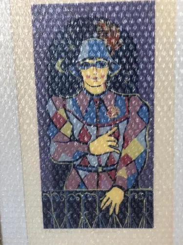 Gravura Original da Artista Yara Tupynambá com moldura. Pierrot.