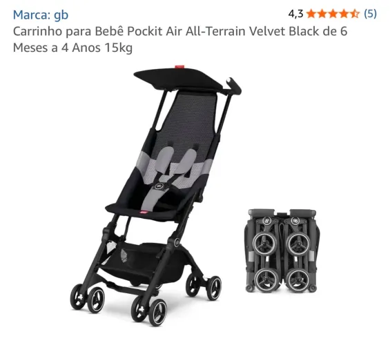 Carrinho para Bebê Pockit Air All-Terrain  até 15kg - Marca Alana