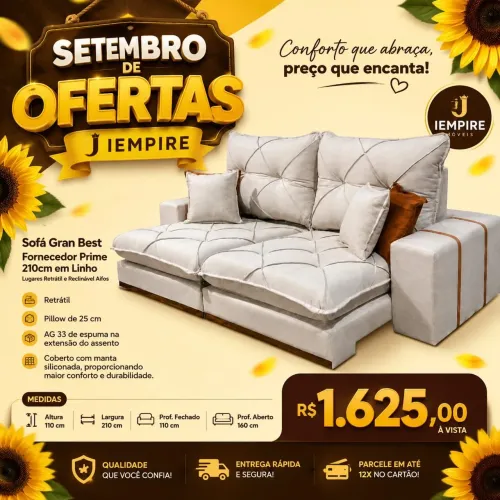 Sofá retrátil 2,10 bege e cinza