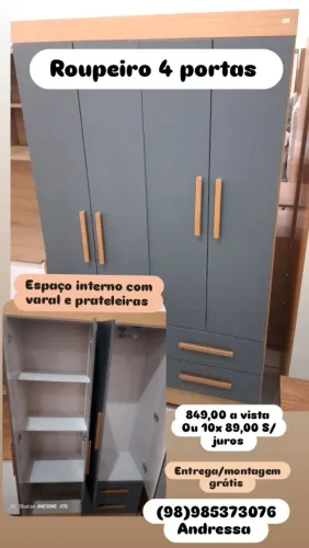 Roupeiro de solteiro 4 portas entrega e montagem aproveita a promoção