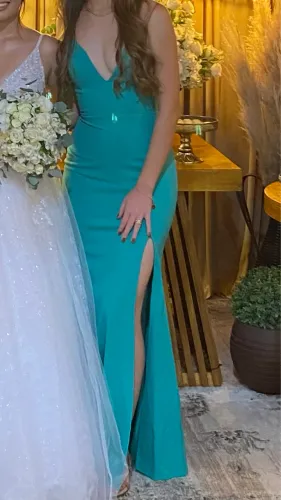Vestido longo feminino azul-turquesa