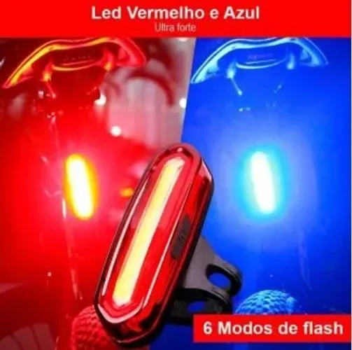 Iluminacao LED Traseiro para bicicleta Recarregavel, 6 modos, 2 cores MTB