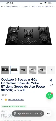 Vendo Cooktop 5 bocas Electrolux LACRADO.