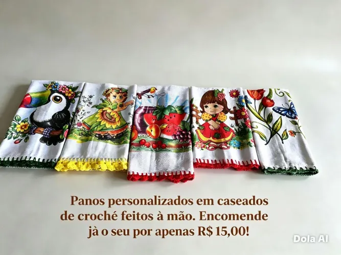 Panos personalizados com caseado de crochê
