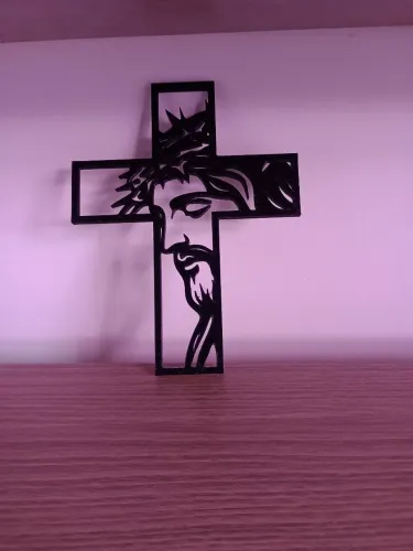Arte de Parede Decoração para Casa ou Escritório Cruz com Rosto de Jesus Cristo