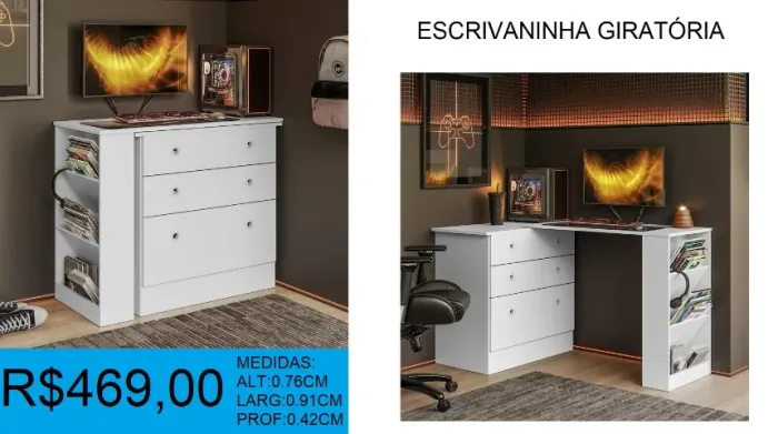 Cômoda/escrivaninha giratória - montagem e frete inclusos