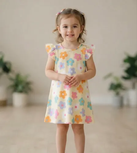 Vestido Infantil menina Estampa Flores Amarelo Fundo - veste 2a3 anos novo