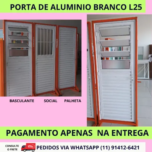 Porta Aluminio Branco Palheta 210x80 direita modelo art- pagamento na entrega frete a/c