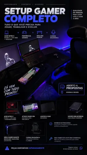 VENDER HOJE > Setup Gamer Completo | Acer Nitro 5 ryzen7 + Periféricos Gamers top+++