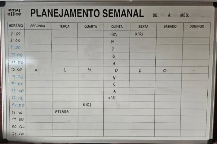 Quadro de planejamento semanal
