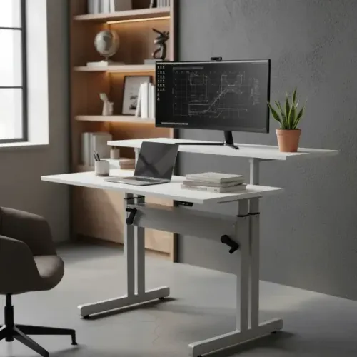 Mesa Ergonômica Regulagem De Altura E Tampos 90x45 E 90x35 Cor Branco