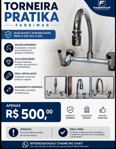 Torneira Misturador Água Quente e Frio Pratika Fabrimar
