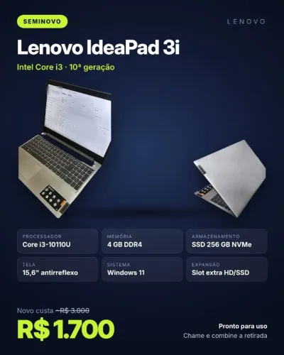 Notebook Lenovo IdeaPad 3i, prata