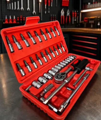 Kit ferramentas 46 peças, completo com catraca