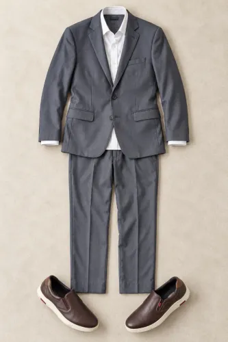 Terno Completo Cinza Ponto M + Camisa e Sapato Ferracini