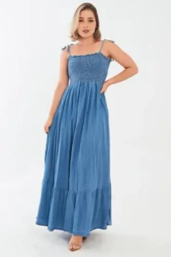 Vestido longo com lastex
