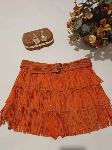 Short Malha Franjas Laranja
