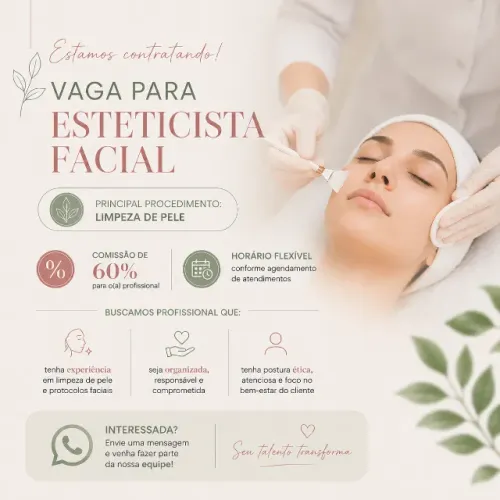 Vaga para Esteticista Facial