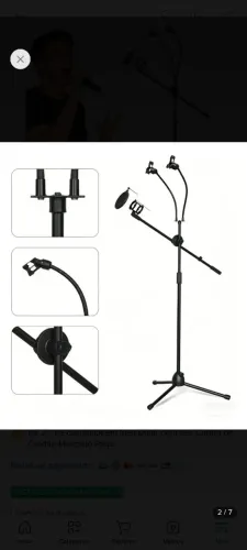 Pedestal para microfone com suporte celular.