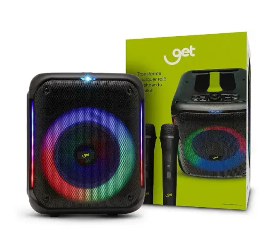 Caixa de Som Bluetooth TWS Get Cube 2 Mic, Com 2 Microfones