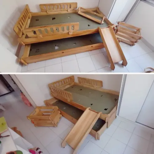 Bicama Montessori infantil MADEIRA + BAÚ + ESCORREGADOR (nova = R$3.365,00)
