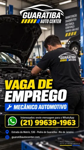 VAGA PARA MECÂNICO AUTOMOTIVO EM PEDRA DE GUARATIBA