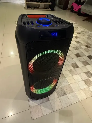 Caixa de Som Amplificada SUMAY com LED + 2 Microfones Shure