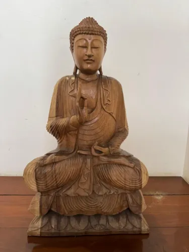 Estátua Buda Entalhada em Madeira 80cm de Altura