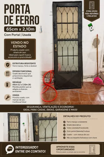 PORTA DE FERRO 65cm x 2,10m Com Portal | Usada