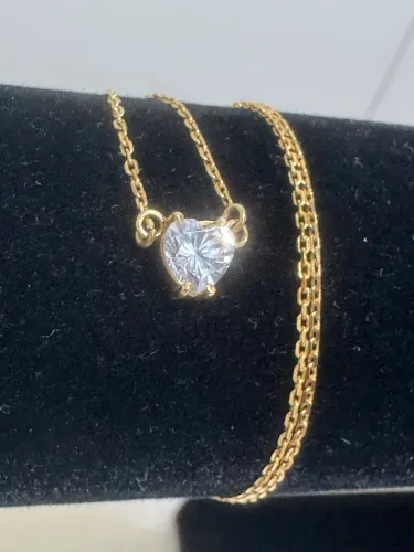 COLAR OURO 18k C/PINGENTE DE CORAÇÃO EM ZIRCÔNIA-2,9 g