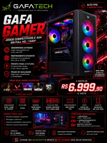 PC Gamer GafaTech RTX 4060 i5 13400F 16GB SSD 1TB