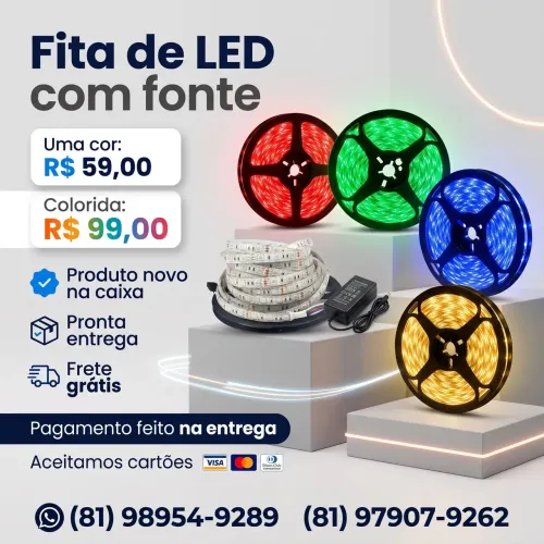 Fita de led 5050 cor fica ou colorida