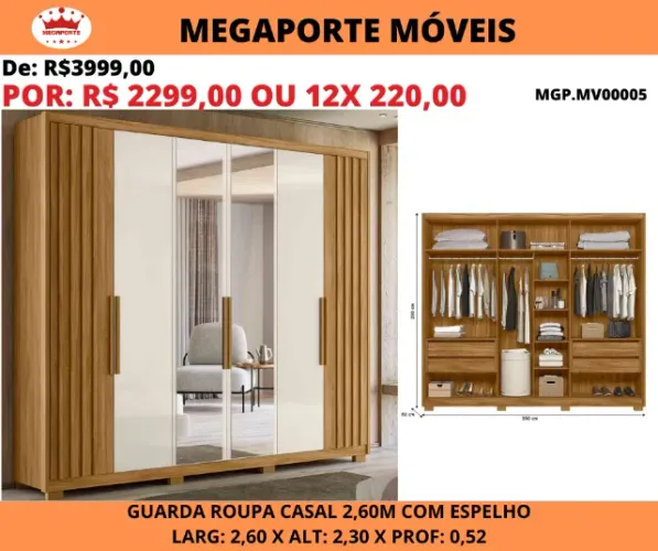 GUARDA ROUPA DE CASAL C/ESPELHO