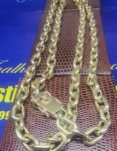 Cordão Cadeado Masculino Ouro 18 Kilates Peso 23.10 Gramas  6 mm 60 Cm Oco Resistente     